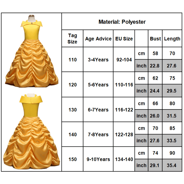 Girls Beauty and the Beast Belle Princess Dress Cosplay Dress W 110cm