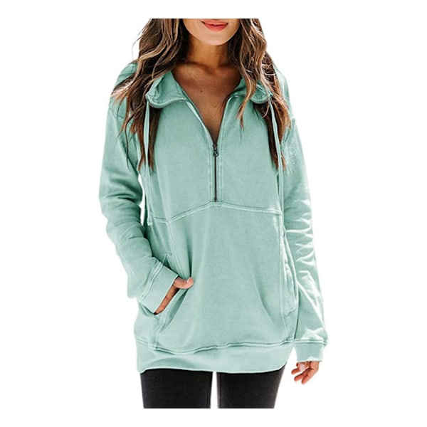 Davenil Dam Hoodies Sweatshirts Casual Långärmad Halv H light green X-Large