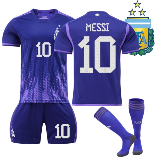 Lionel Messi #10 Argentina Champions Three Stars Away tröja Kids 24(130-140CM)