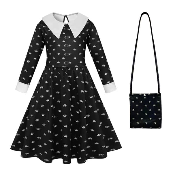 Onsdagar Addams Klänning Barn Cosplay Kostym Med Accessoarer W