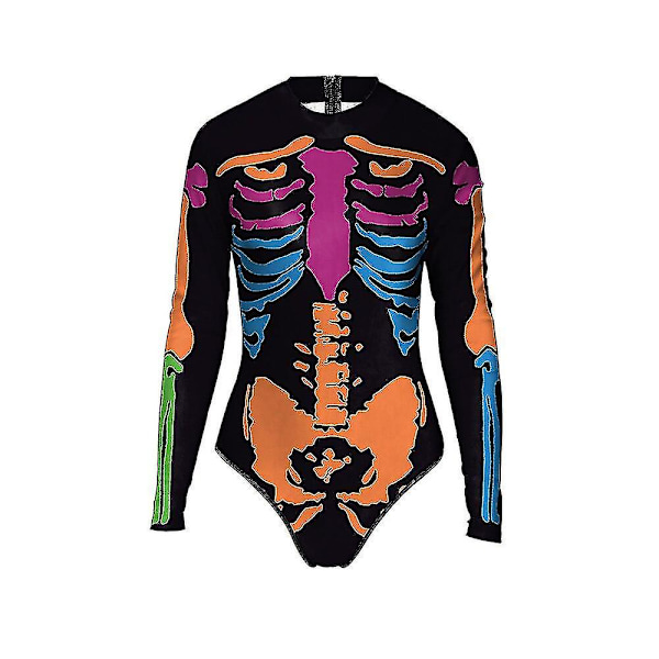 Skelettryk badedragt lynlås langærmet trekant Halloween kostumer i ét stykke W Brilliantyellow S M