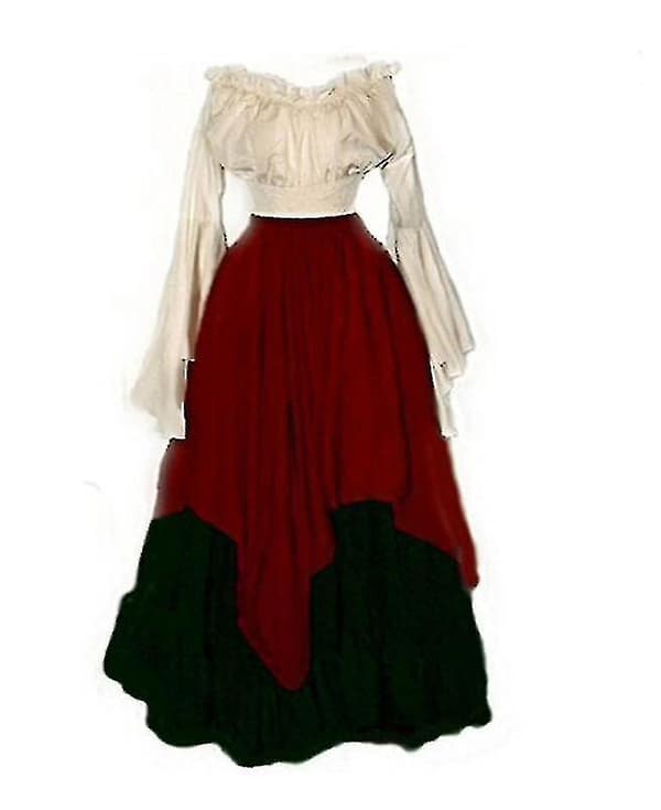 Romantisk middelalderlig renessanse gotisk cosplay retro kjole H red M