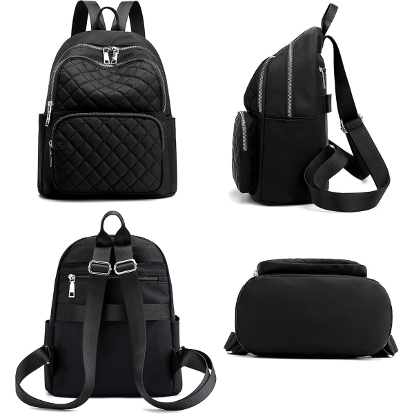 Ryggsäck för kvinnor, nylon reseryggsäck handväska svart liten skolväska för flickor, svart (quiltad), Y