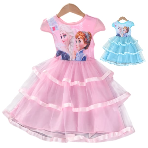 Barn Flicka Frozen Princess Fancy Dress Halloween Cosplay Kostym bule 110cm