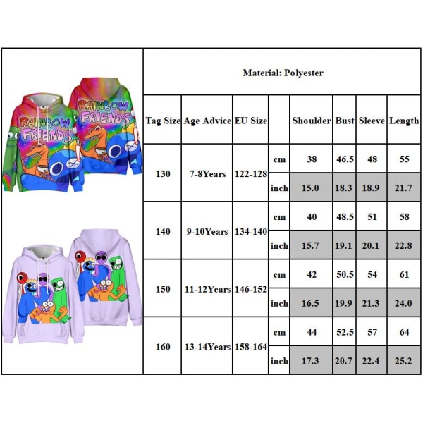 Cartoon Rainbow friends Hoodie T-paita Pojat Tytöt Huppareita k D 140cm