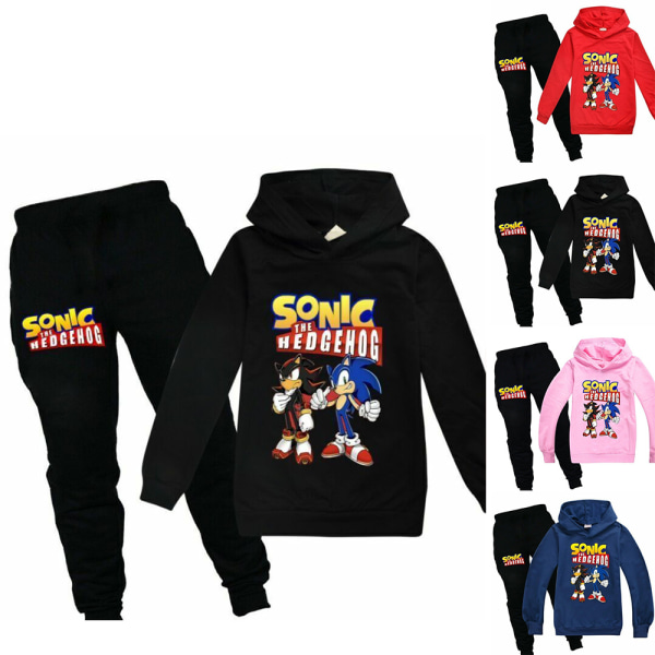 Poika Tyttö Sonic The Hedgehog Hupparit Treenihaalarit Topit+juoksuhousut k black 150cm