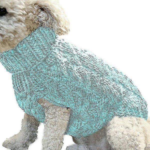 Husdjur Hund Varm Tröja Kläder Valp Katt Solid Stickat Stickad Apparel-26 Blue M