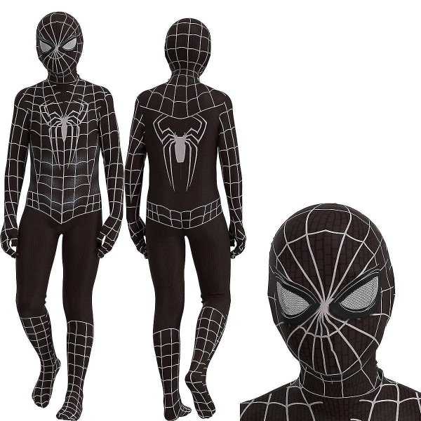 Svart Spiderman Cosplay Kostym Fest Jumpsuit Åtsittande Barnkläder 130cm