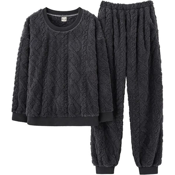 HAUFR Dame Fluffy Fleece Pyjamas Sæt 2 dele Varm Fleece Pyjamas Sæt Bløde Nattøj Langærmede Crewneck Lommer Bukser Y Black X-Large