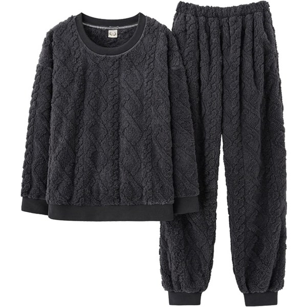 HAUFR Dame Fluffy Fleece Pyjamas Set 2 deler Varm Fleece Pyjamas Set Myke nattklær Langærmede Crewneck lommer Bukser Y Black Large