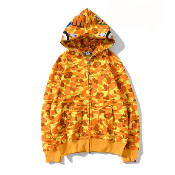 Bape hættetrøje Shark outh Ape Camo Print Bomuld Full Zip Jakke til Y W lila M