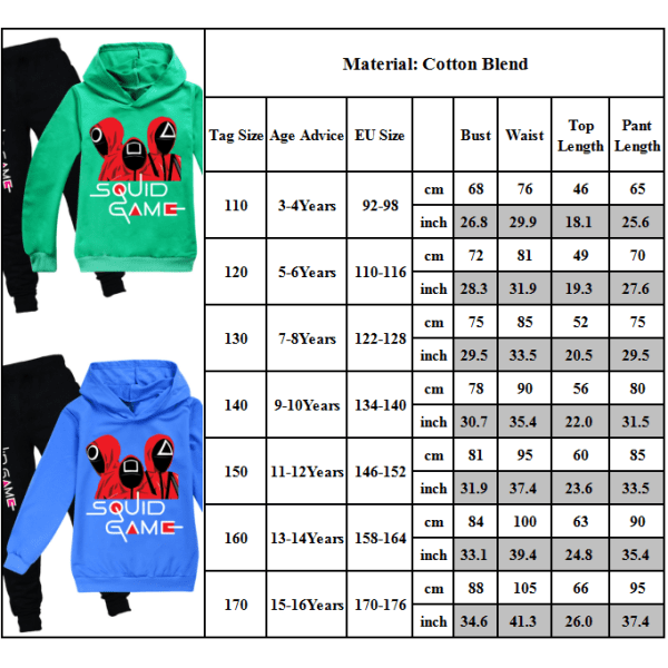 Squid Game Træningsoverall Børn Sport Casual Hoodie + Bukser k Green 140cm