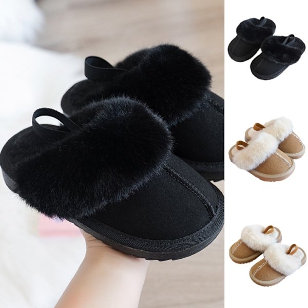 Unisex barnep tøfler plysj foret hus tøfler koselig faux pels tøfler W Brun 25