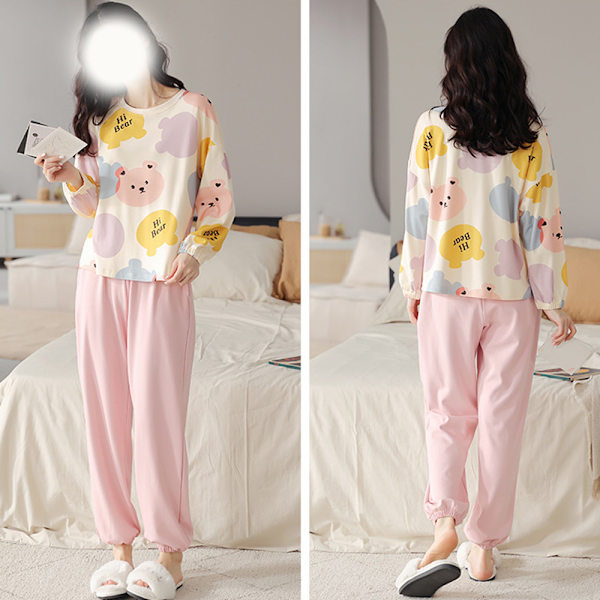 Pyjamas Långärmad bomullströja för kvinnor på våren och hösten M