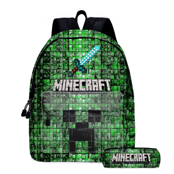 Minecraft Game Surrounding Backpack Stor kapacitet Skolväska Ryggsäck Y
