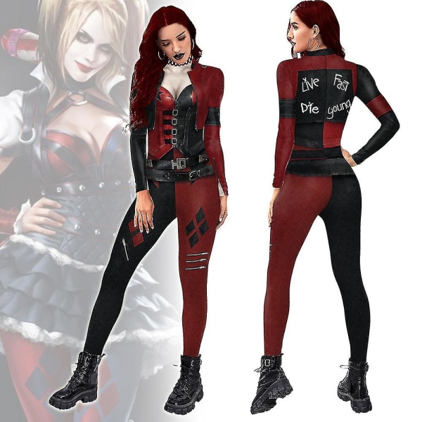 Ny Børnekvinder Harley Quinn Halloween Fest Cosplay Kostume Jumpsuit Elastisk Body 150