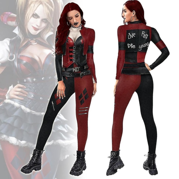 Nya Barn Kvinnor Harley Quinn Halloween Party Cosplay Kostym Jumpsuit Elastisk Body 110