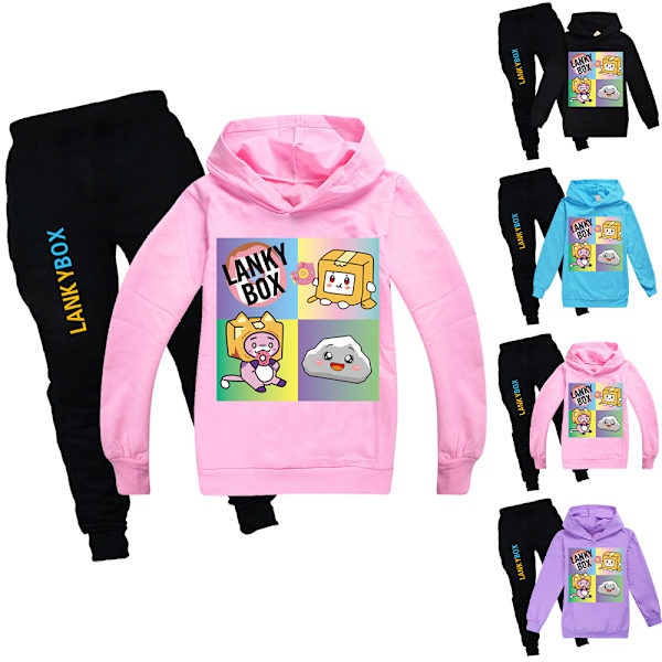 Pojkar Flickor LANKYBOX Hoodies & Byxor Sport Träningsoverall Set Present H pink 130cm