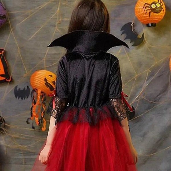 Halloweenkostymer för flickor Vampyrprinsessklänning Spökkläder Barnkappa ospalyklänningar 3-12 år W C 5-7Years