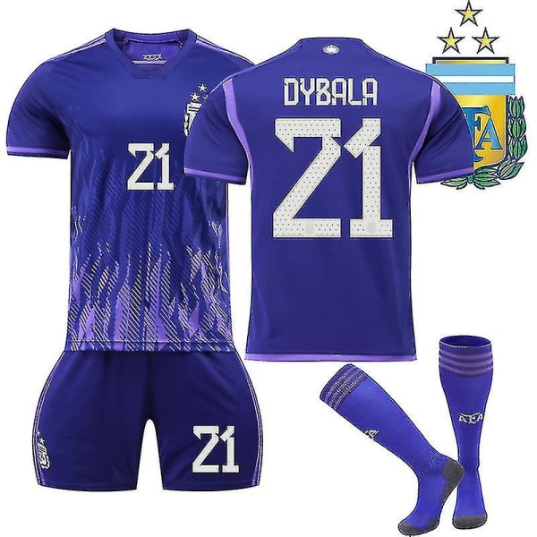 Argentina Champions Three Stars Away-tröja - Jersey Dybala 21 Kids 26(140-150CM)