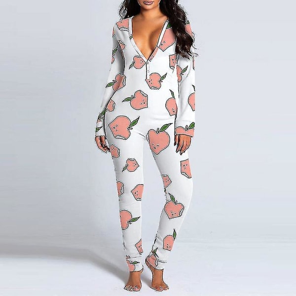 Kvinde Dyre Pyjamas Onesie Jule Body Jumpsuit Langærmet Nattøj W Peach M