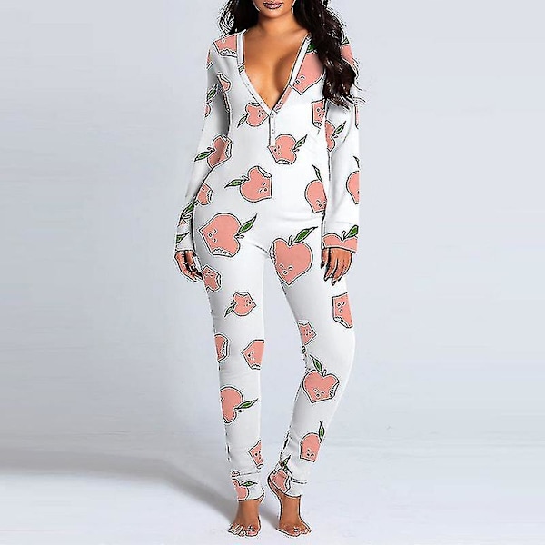 Kvinde Dyre Pyjamas Onesie Jule Body Jumpsuit Langærmet Nattøj W Peach XL