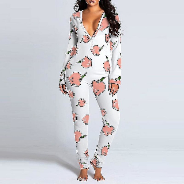 Kvinnor Animal Pyjamas One Piece Christmas Bodysuit Jumpsuit Långärmad nattkläder W Peach M