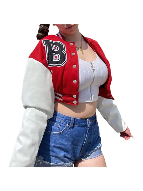Kvinnor Varsity Jacka Cropped Baseball Jacka Bomberjackor Mode treetwear W Red S