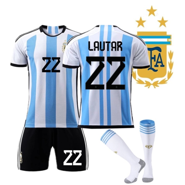 22 Argentina Fodboldtrøjer Hjemme nr. 22 Fodboldtrøjer Lautar W Y with socks 16（90-107cm)