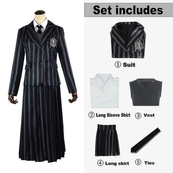 Onsdag Adams Cosplay Anime Kostume Pige 2023 Skoleuniform Kostume Halloween Karneval Fest Udkædning Karakter W Black 8T-140cm