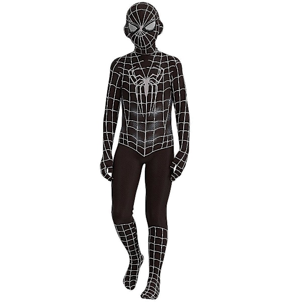 Svart Spiderman Cosplay Kostym Party Jumpsuit Monterade barnkläder 170cm