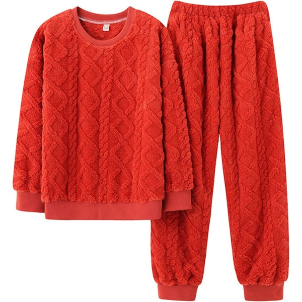 HAUFR Dame Fluffy Fleece Pyjamas Set 2 deler Varm Fleece Pyjamas Set Myke nattklær Langærmede Crewneck lommer Bukser Y Orange X-Large