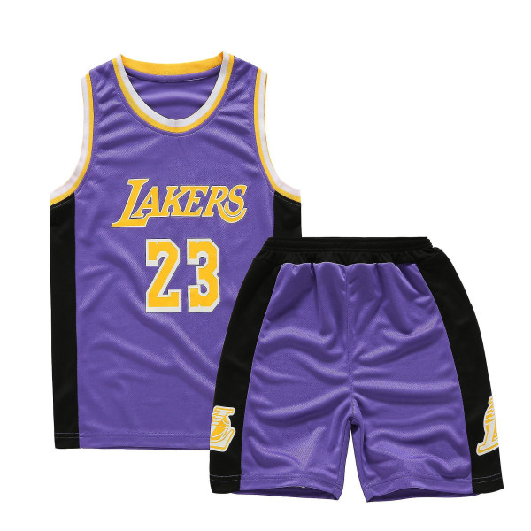 Lakers #23 Lebron James Jersey No.23 Basketball Uniform Set Kids yz Purple M (130-140cm)
