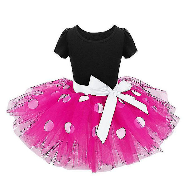 Barnflicka Minnie Mouse Polka Dot Födelsedagsfest Bow Tutu Tyllklänning Rose Red 5-6Years