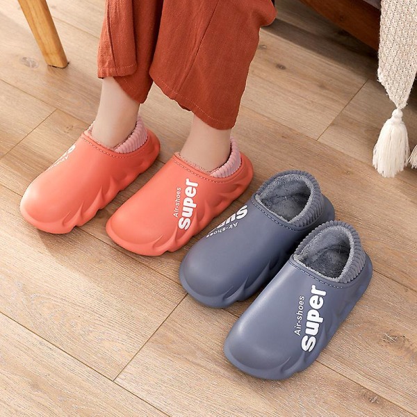 Snøtøfler Vinter Varme Slip On Plysjsko Vanntett Anti Slip Low Top Flat Shoes Blue 40-41(Suitable for39-40)