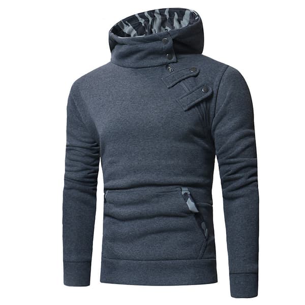 Män Patchwork Hoodie Sweatshirt Pullover Hooded Button Coat Top H Dark Grey XXL