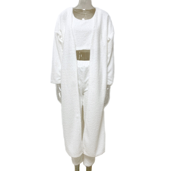 Kvinnor Lounge Wear Set 3 delar träningsoveraller Fleece Pyjamas Casual white XL