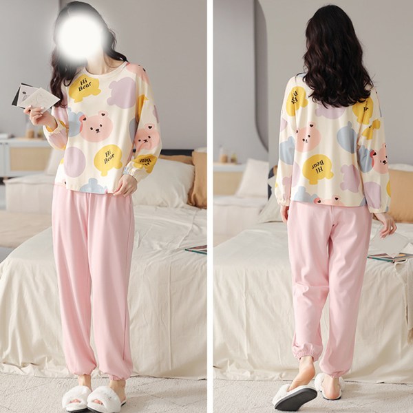 Pyjamas med lange ærmer i bomuld til kvinder til forår og efterår L