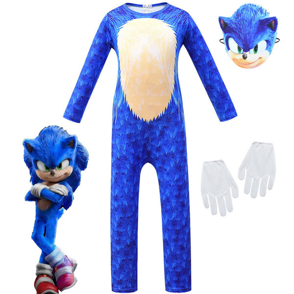 Sonic The Hedgehog Cosplay -asuvaatteet lapsille, pojille, tytöille - haalari + naamio + käsineet 10-14 vuotta = EU 140-164 H Jumpsuit + Mask + Handskar 5-6 år = EU 110-116