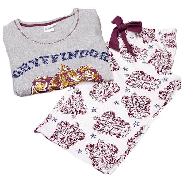 Harry Potter Dame/Dame Gryffindor Lang Pyjamas Sett Grå/Hvit Grey/White/Maroon XL