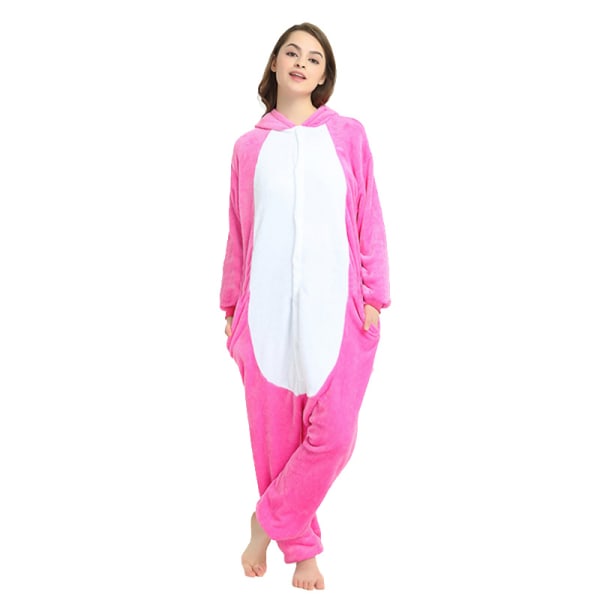 Unisex-aikuisen Onesie-pyjama, plyysiä, yksi kappale white&rosered L