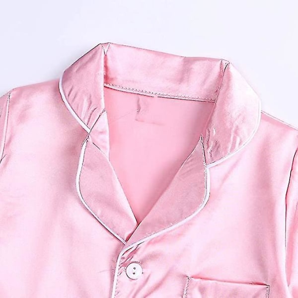 Satin Pyjamas Set for barn: Nattøy med knappar og shorts Pink Suit for height 90 to 100cm