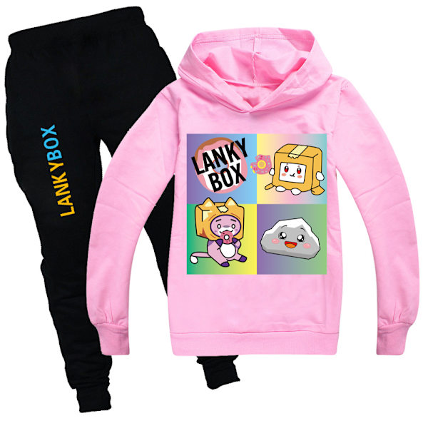 Pojkar Flickor LANKYBOX Hoodies & Byxor Sport Träningsoverall Set Present H pink 130cm