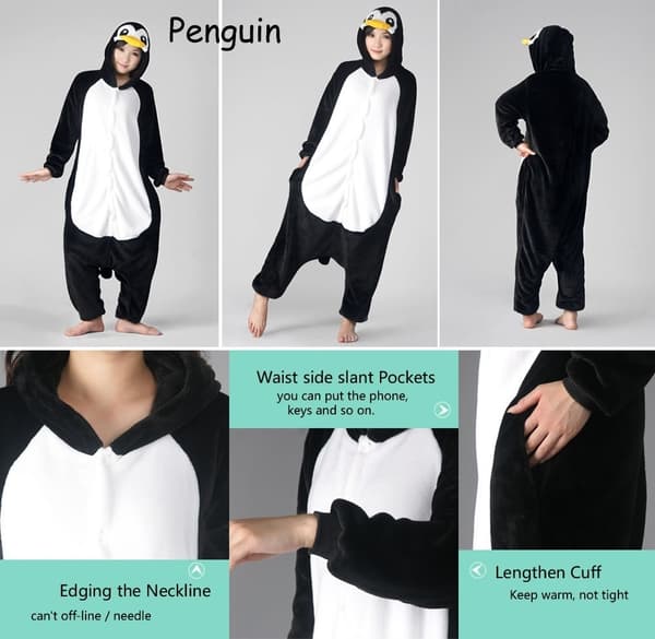 Fancy Cosplay Kostym Onesie Pyjamas Vuxen Nattkläder Pingvin L