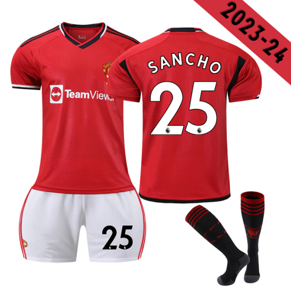 23-24 Manchester United Hemmabarnens fotbollströja nr 25 SANCHO V / 10-11 years