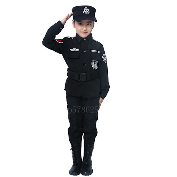 Barn Polis Uniform Poliser Cosplay Kostym Height 150CM