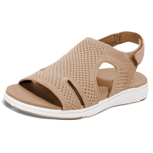 Kvinners myke tå Mesh øvre sandaler Walking Cross-Strap Sko. Apricot 42