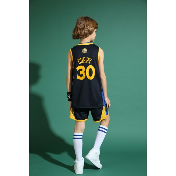 Stephen Curry No.30 Basketball Jerseysæt Warriors Uniform til børn teenagere Black XXL (160-165CM)