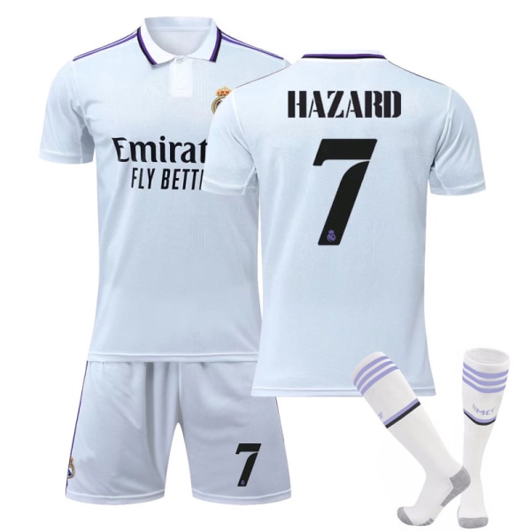 Real Madrid Fc Fodboldtrøje Kit Fodbolduniformer Sæt W HAZARD 7 28 (150-160cm)