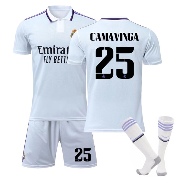 Real Madrid Fc Fodboldtrøje Kit Fodbolduniformer Sæt W CAMAVINGA 25 20 (110-120cm)